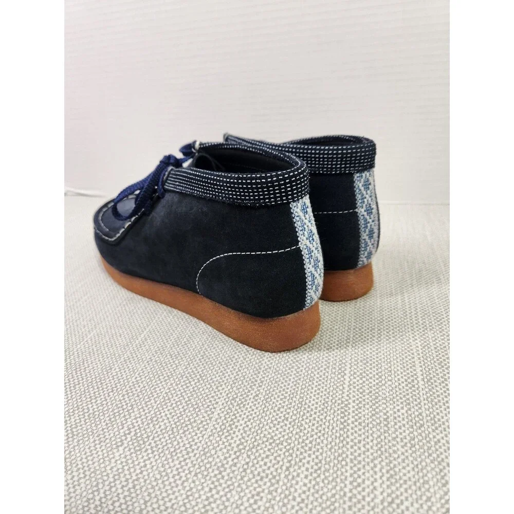 Clarks Originals Blue Marine Wallabee Boots Navy Suede Leather Kids Wide